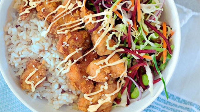 Quick &amp; Crispy Karaage Chicken Rice Bowl
